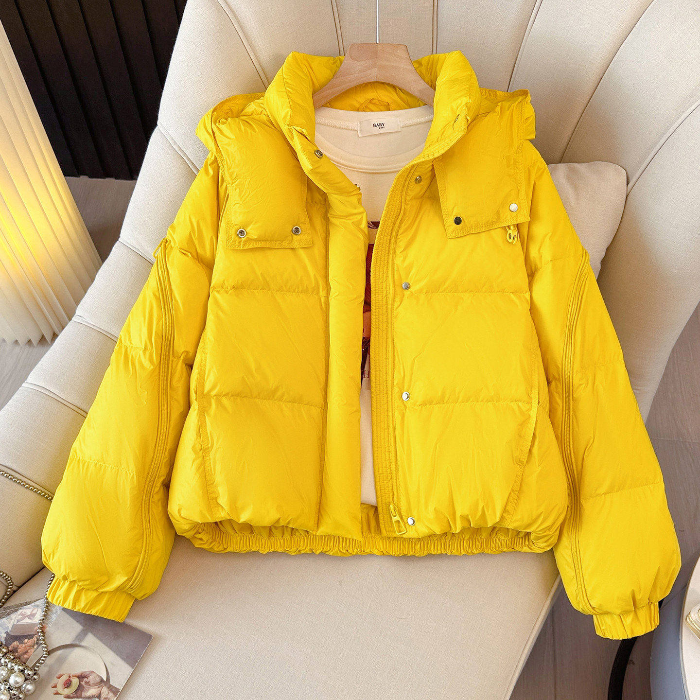 超火好版型小个子黄色连帽短款面包羽绒服女2025冬装新款加厚外套,女装/女士精品,羽绒服,淘宝优惠券,粉丝福利购,淘宝优惠卷