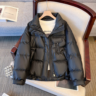 黑色新国标90白鸭绒羽绒服女2025冬装新款今年流行爆款pu皮衣外套