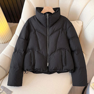 好版型小个子高腰短款黑色立领面包羽绒服女2025冬季新款加厚外套