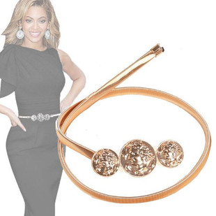 金属弹簧腰链系列 巴洛克美人头像装饰金色银色细1厘米松紧腰封女