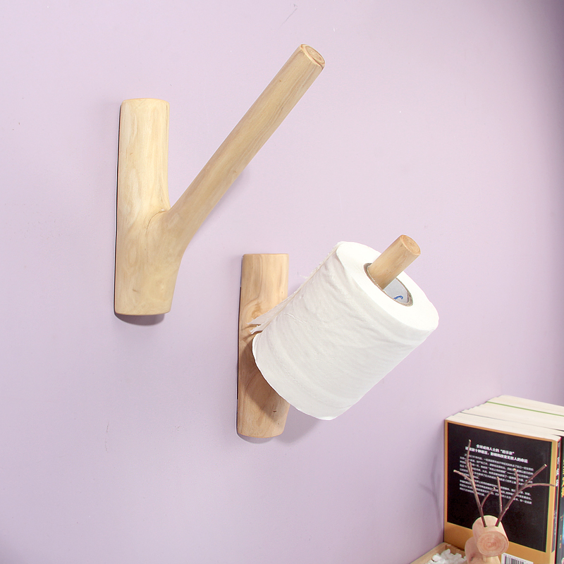 原木树杈卷纸挂钩无痕免打孔