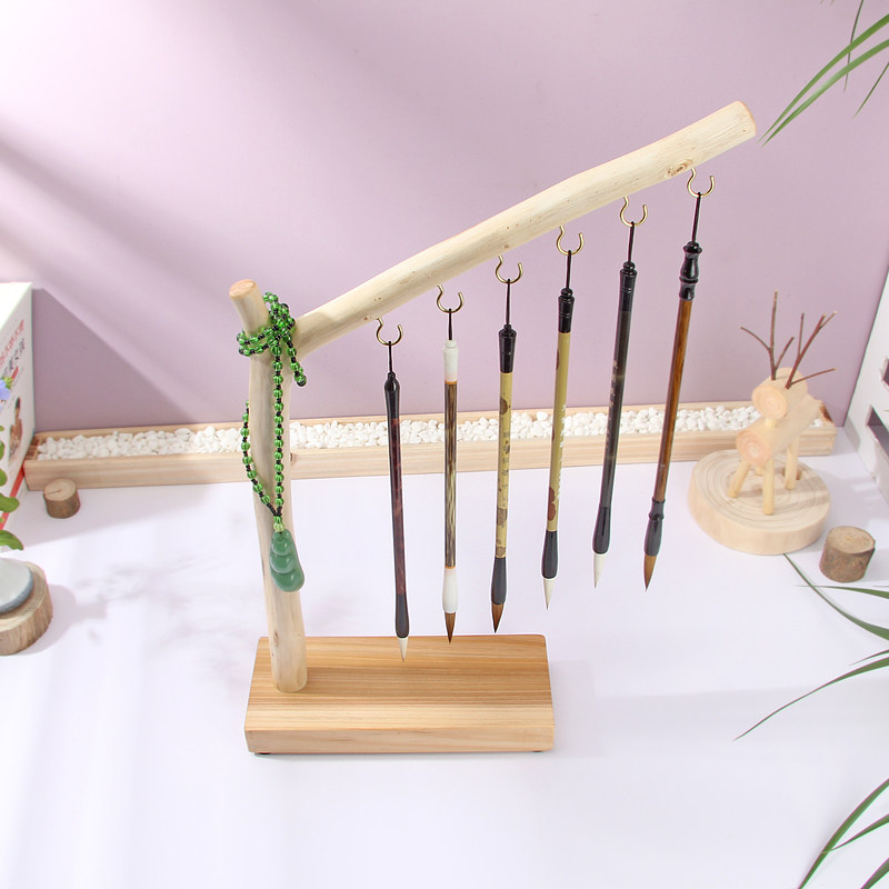 创意毛笔架实木质笔挂原木随形树枝树杈毛笔挂架书房文房四宝摆件