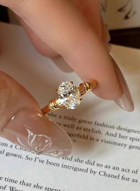 s925纯银超闪鸽子蛋线条绳结戒指女中古风轻奢高级感重工精致