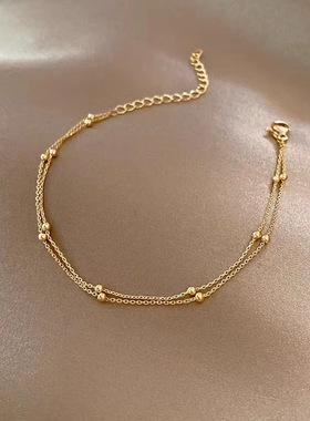 高级感双层圆珠手链/脚链女 小众时尚简约百搭手链