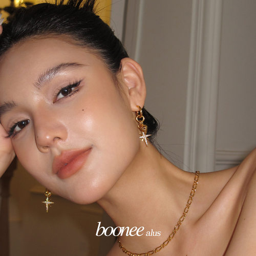 Boonee alus复古轻奢高级感八芒星镶钻爱心耳环夏日小众独特耳环