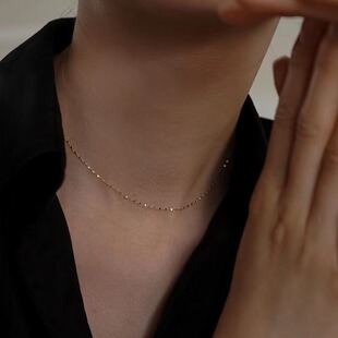 波光粼粼S925纯银镀14k金素链项链冷淡风小众设计日常叠戴锁骨链