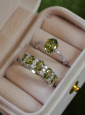 法式复古显白橄榄绿锆石戒指女轻奢高级感食指戒优雅闪耀精致