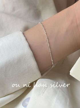 欧尼 韩国925纯银几何小方块链条手链女简约小众设计时尚个性