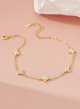 s925纯银四叶草手链女镶锆石女生手饰轻奢高级感精致气质饰品