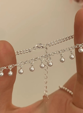 s925纯银圆珠流苏手链女ins小众设计简约百搭豆豆小银球闺蜜手饰