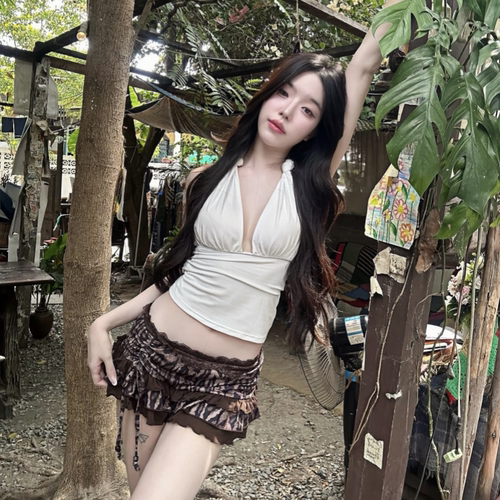 泳衣女高级感辣妹深V挂脖吊带