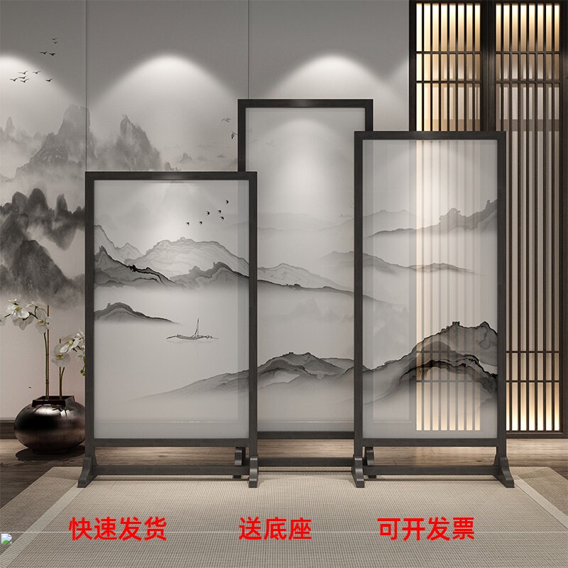 新中式水移动屏风隔断半透禅意
