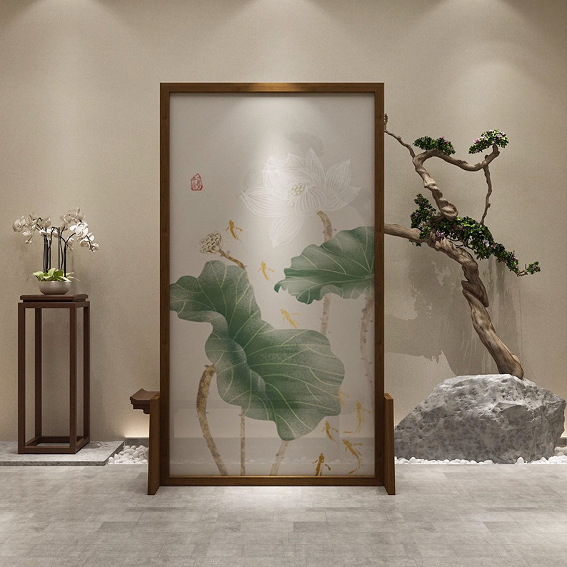 如意实木移动屏风可开发票送底座