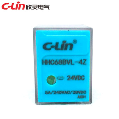 CLin欣灵牌小型中间电磁继电器HHC68BVL-4Z DC24V 5A 14插脚 带灯