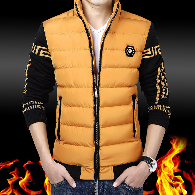 男外套冬装加绒厚款男装棉衣青少年靓仔潮休闲修身保暖立领棉袄子