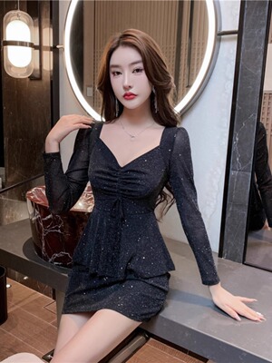 低胸v领连衣裙女技师工作服短裙