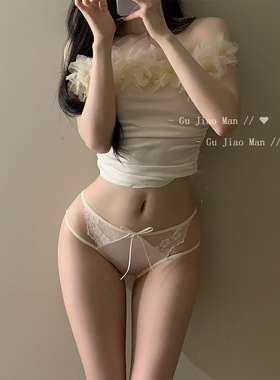 缎面蕾丝网纱内裤2024新款性感小仙女细带低腰网纱纯棉裆三角裤女