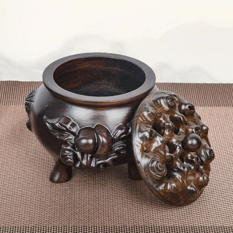 红木实木雕刻寿桃香炉家用室内香薰大号盘香炉香薰炉供佛茶道摆件