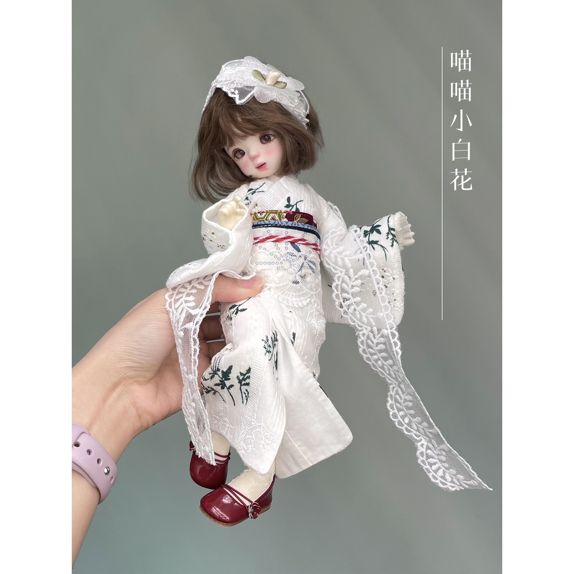 现货包邮BJD女娃衣 普6分 胖4 和服 喵喵小白花 改良和风蕾丝套装