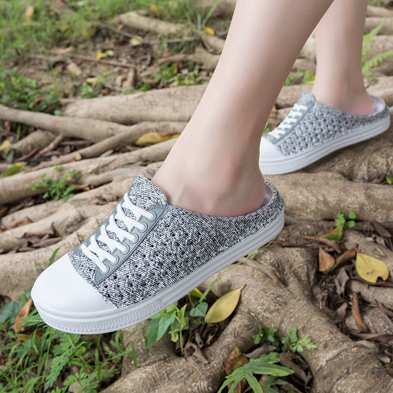 夏天女生半托凉鞋轻便休闲透气沙滩鞋平底包脚懒人两穿洞洞鞋拖鞋