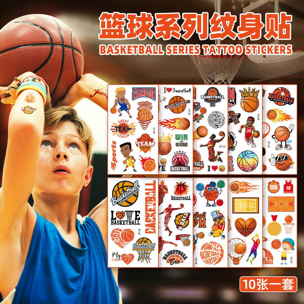 跨境新款儿童卡通篮球纹身贴防水NBA世界杯球迷派对狂欢临时贴纸