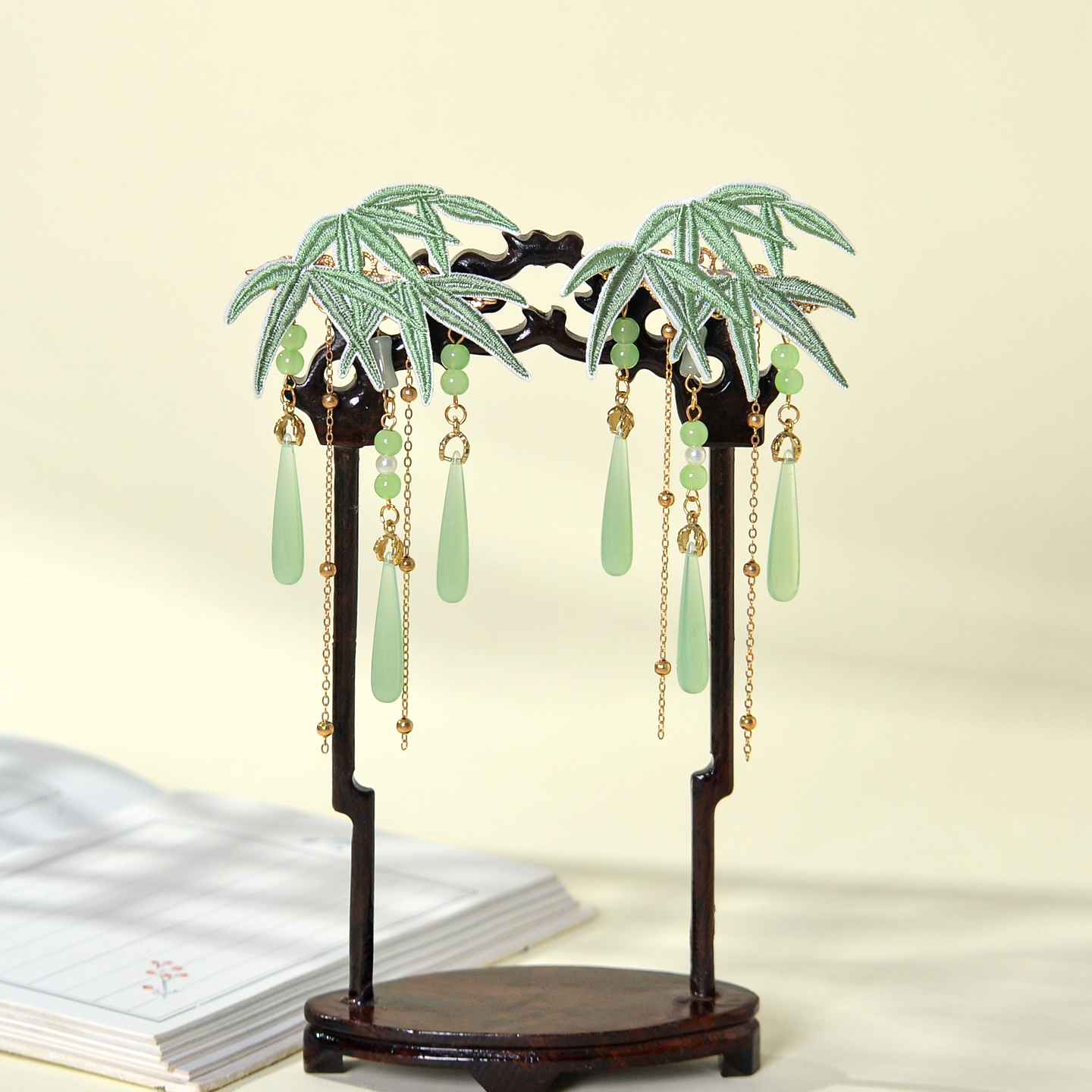 汉服发饰古风流苏超萌发夹儿童新款古装竹叶国风对夹女孩边夹头饰