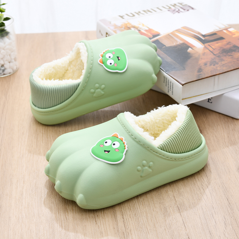 儿童棉拖鞋冬季男童女童可爱卡通爪子软底防滑保暖包跟棉鞋中大童