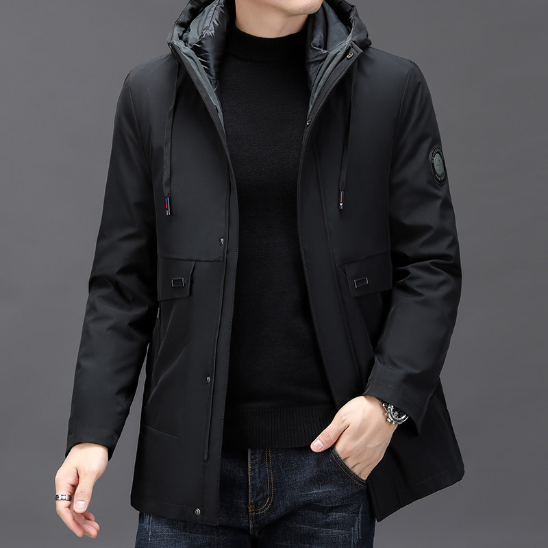 冬新恒源祥羽绒服男商务休闲白鸭绒连帽加厚中年爸爸装棉衣袄外套
