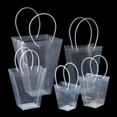 花束包装 防水梯形礼品袋 情人节透明手提袋鲜花盆栽绿植花束包装