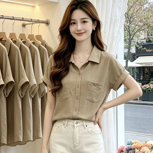2026新款潮宽松遮肚洋气上档次雪纺衬衣上衣女夏季薄款衬衫短袖女