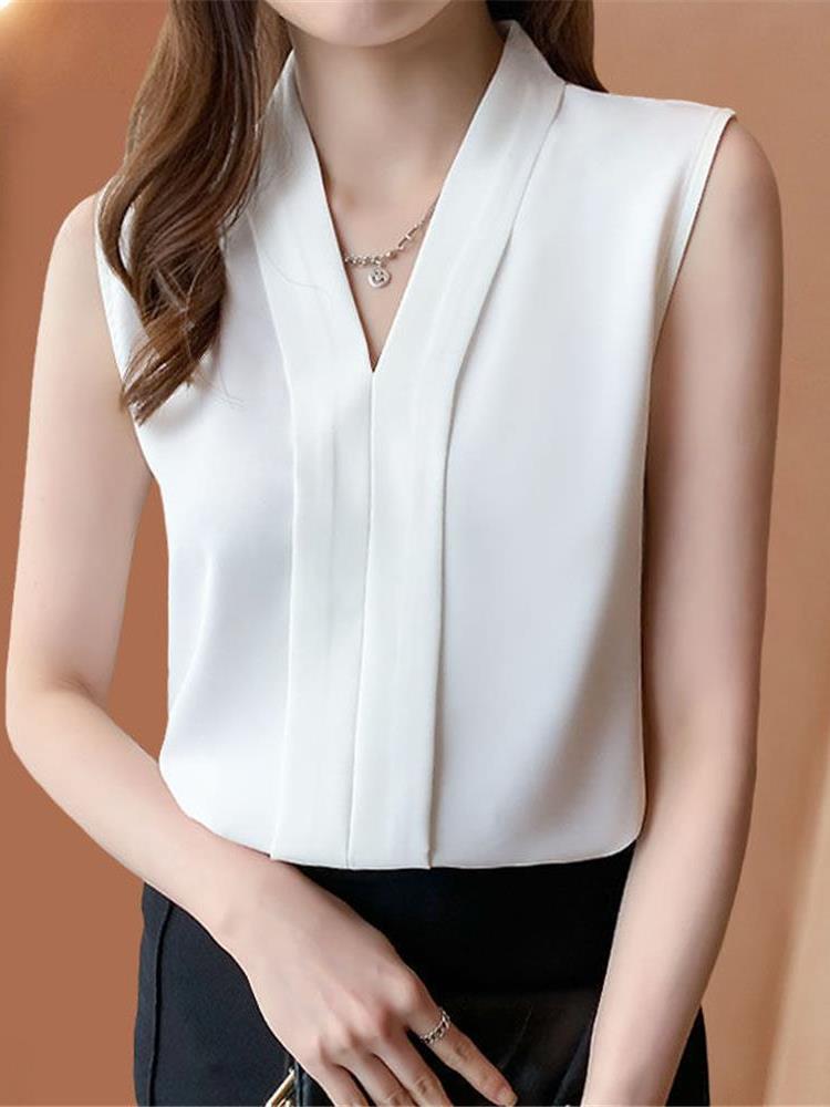 V-neck Sleeveless shirt female Spring and summer The new suit Inner lap Undershirt female Cut sleeve Solid color Chiffon Wear out Vest