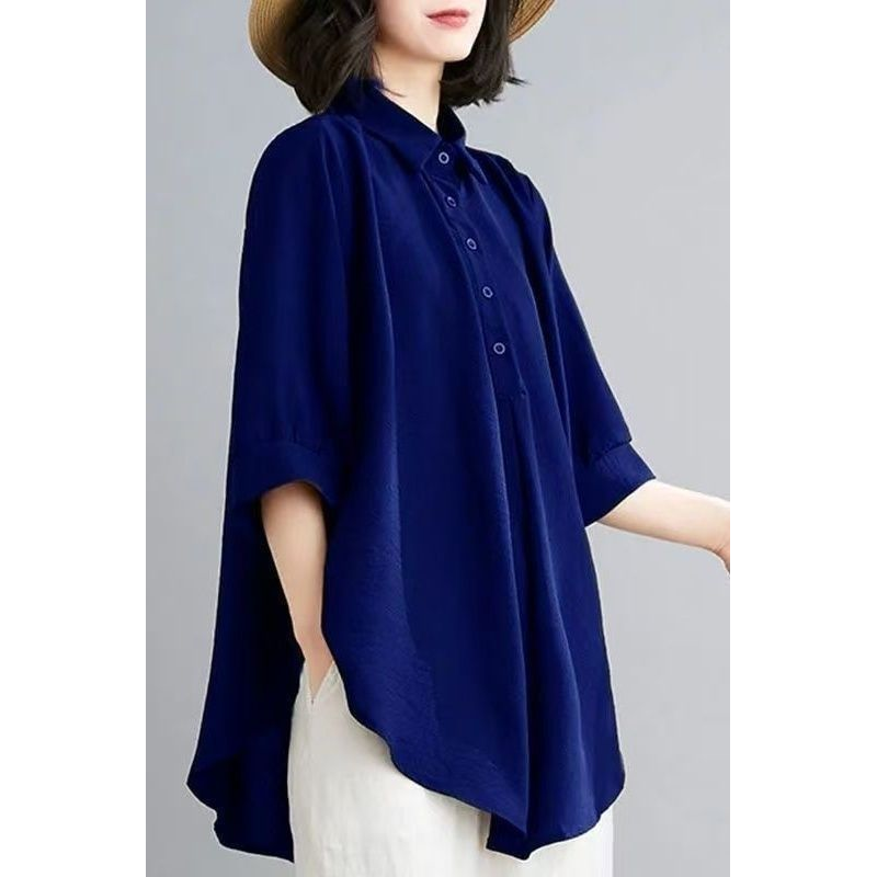 女士衬衫胖m宽松大码五分