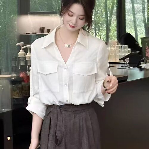 新品设计棉长袖职业衬衣韩版上衣气质新款2025法式时尚百搭衬衫