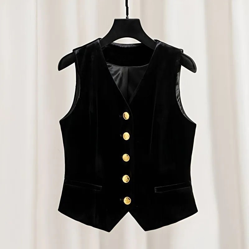 2025春秋百搭丝绒背心马甲新款气质内搭时尚外穿无袖西装短外套