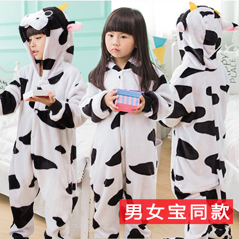 儿童奶牛服睡衣小孩中大童搞怪家居服可爱创意卡通动物连体大宝萌