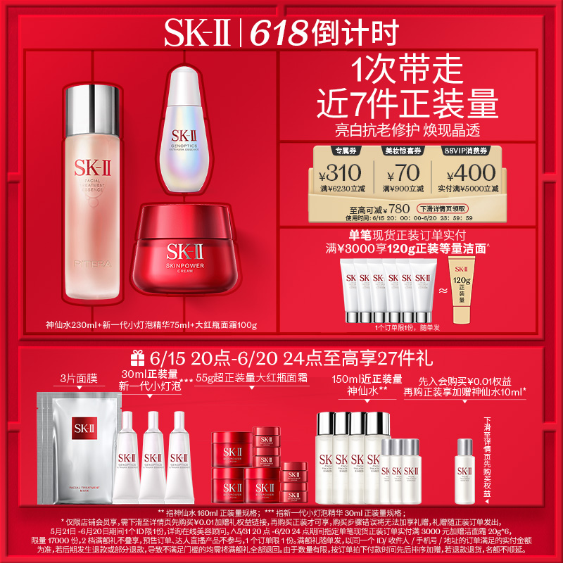 SK-II护肤套装神仙水小灯泡大红瓶礼盒