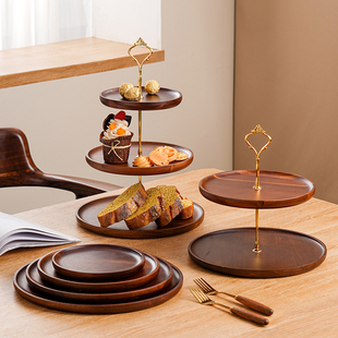 轻奢相思木双层串水果盘客厅茶几糖果盘前台蛋糕架子点心木质托盘