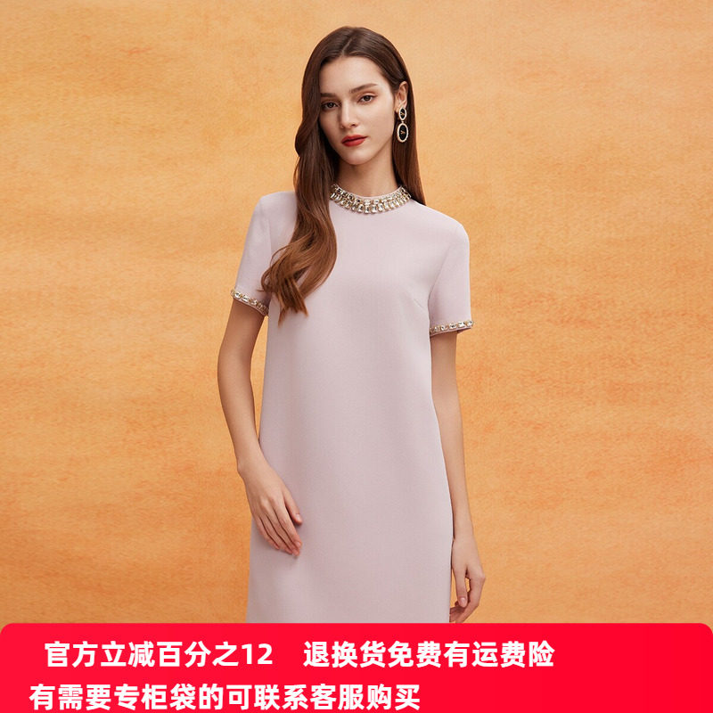 斯尔丽25新款法式优雅丝毛小礼服直身型不挑身材华丽钉钻连衣裙