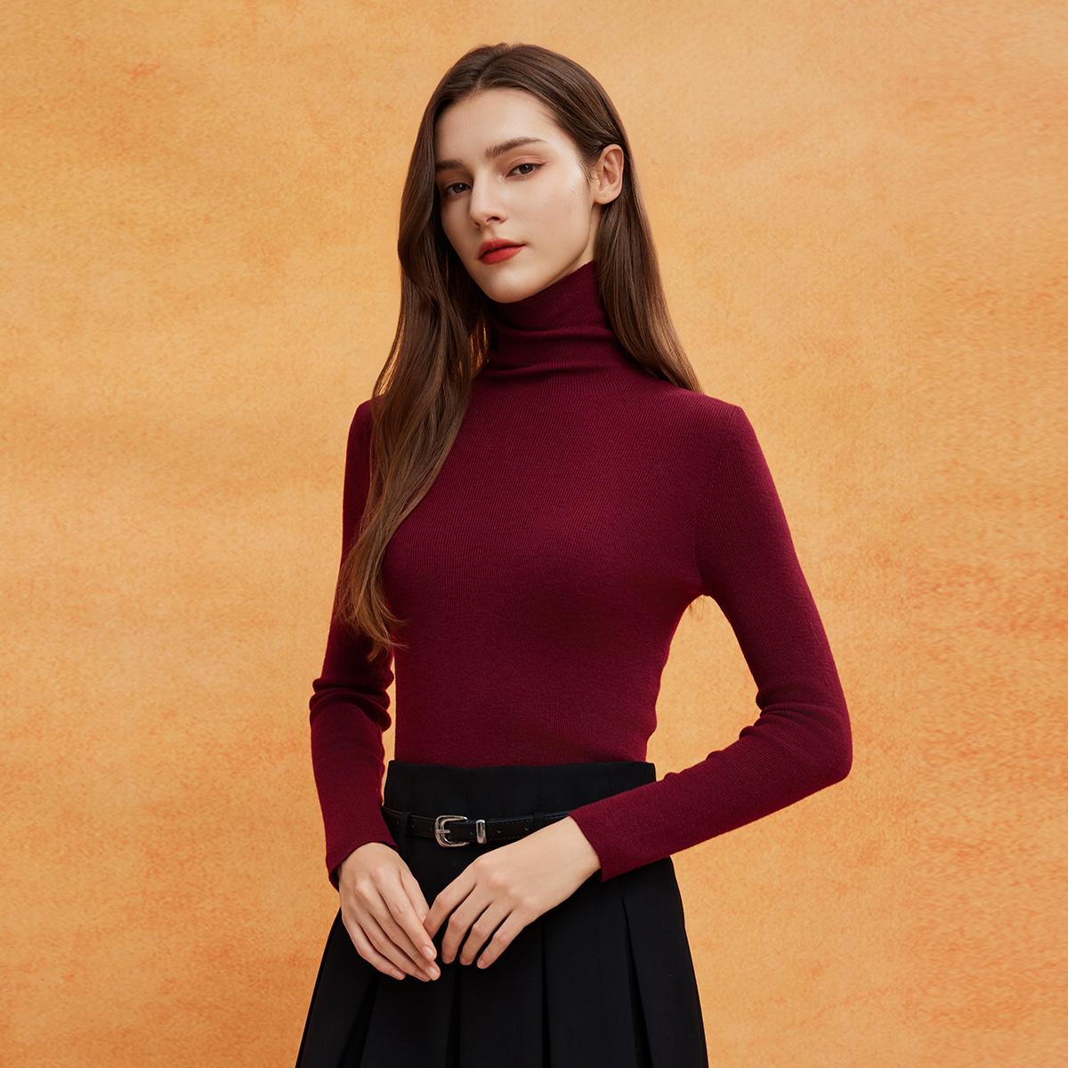 斯尔丽24新款高领修身羊毛打底衫