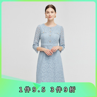 斯尔丽2023秋季 显瘦圆领连衣裙 新款 蕾丝减龄修身