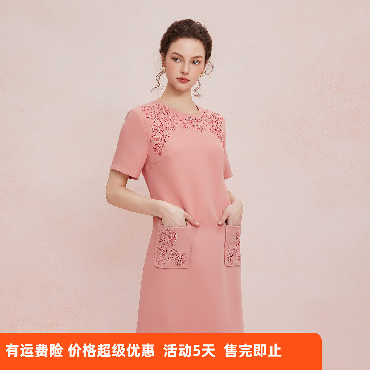 斯尔丽25新款宴会小礼服镂空绣花工艺直身显瘦膝上裙型显高连衣裙