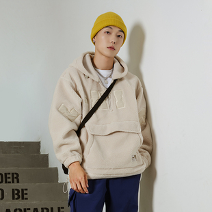 李宁男士 外套羊羔绒套头连帽夹克宽松休闲运动卫衣AFDR751 秋冬季