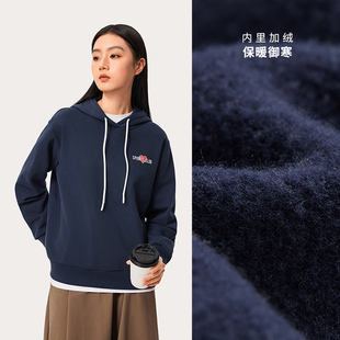 李宁连帽卫衣女2024冬季新款运动服宽松加绒保暖套头上衣AWDU452