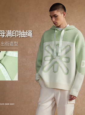 李宁男女同款毛衣秋冬款韦德系列舒适宽松套头连帽编织衫AMBT225