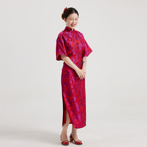 真丝提花锦缎敬酒服旗袍王逆天