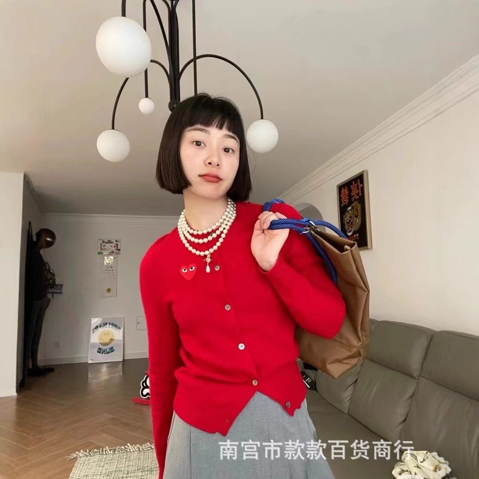 潮牌川久针织衫女play毛衣男开衫保玲宽松情侣装爱心羊毛打底外套