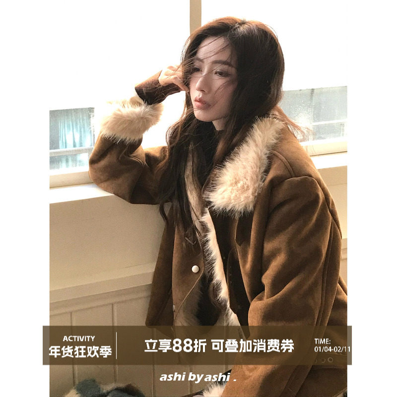 大于诗集 黄昏贝斯特 美式复古立领PU麂皮绒皮毛一体外套女短外套,女装/女士精品,短外套,淘宝优惠券,粉丝福利购,淘宝优惠卷