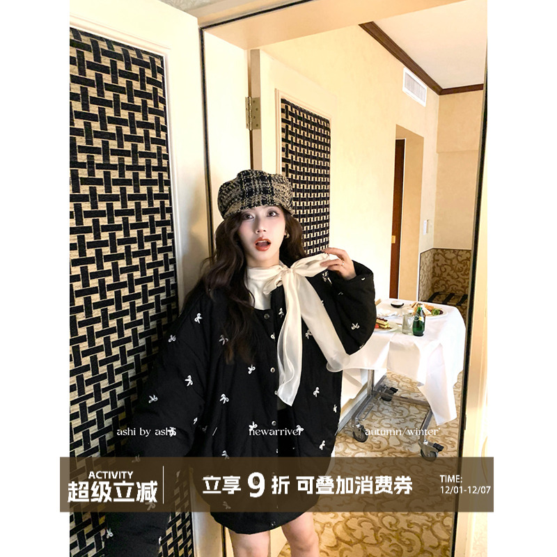 大于诗集 白开水 宽松慵懒蝴蝶结刺绣棉衣外套女加厚保暖落肩上衣