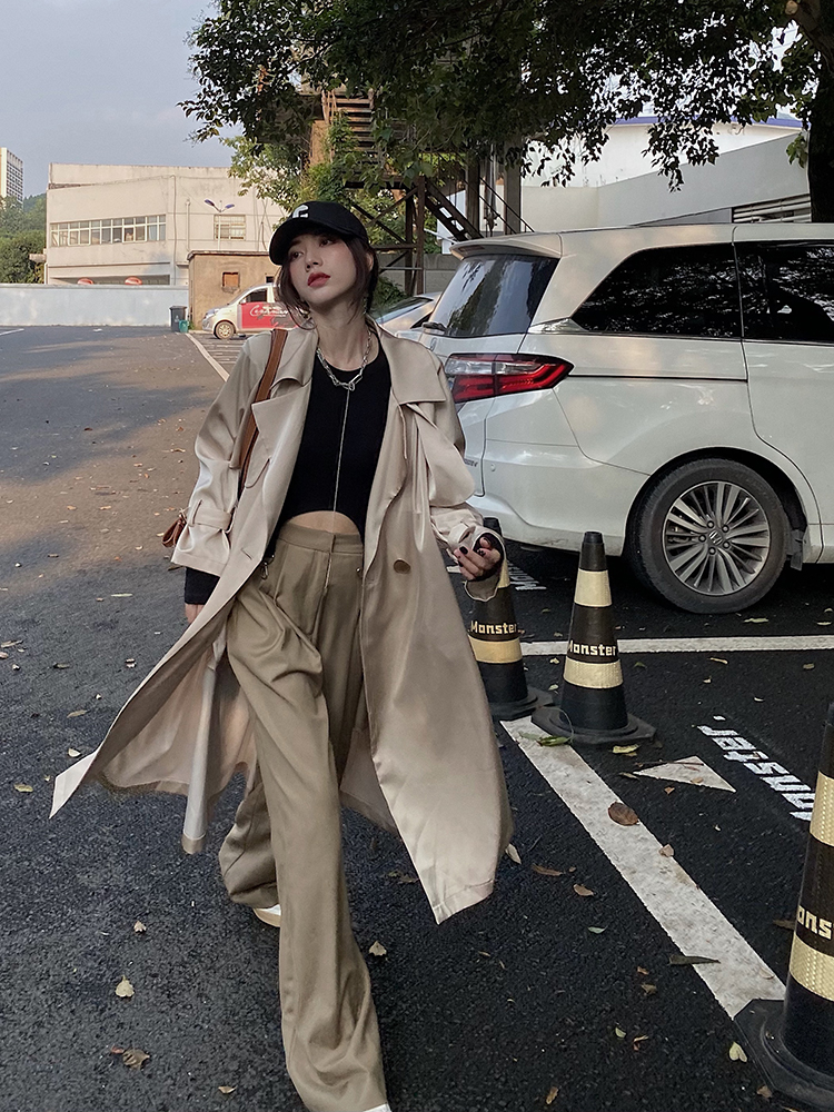 大于诗集 设计感割破阔腿直筒裤女 百搭宽松高腰显瘦休闲长裤秋季