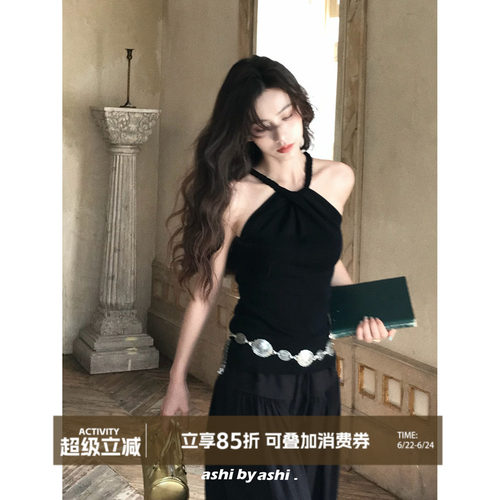大于诗集 法式街头 正反两穿麻花挂脖扭结吊带背心女无袖上衣夏季